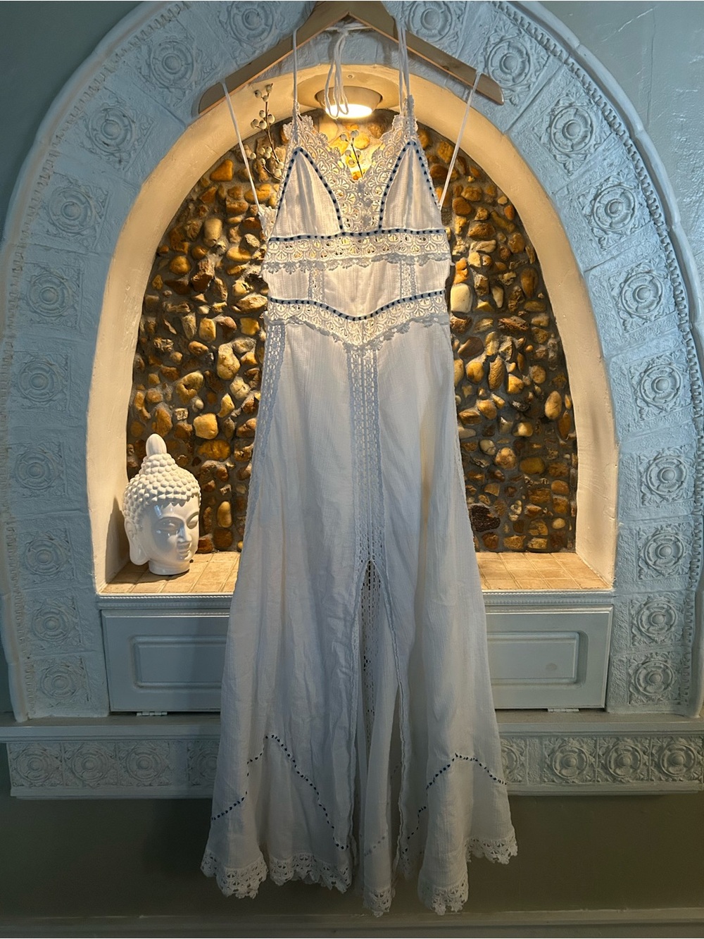 Free People White Lace Maxi Dress with Crochet Trim